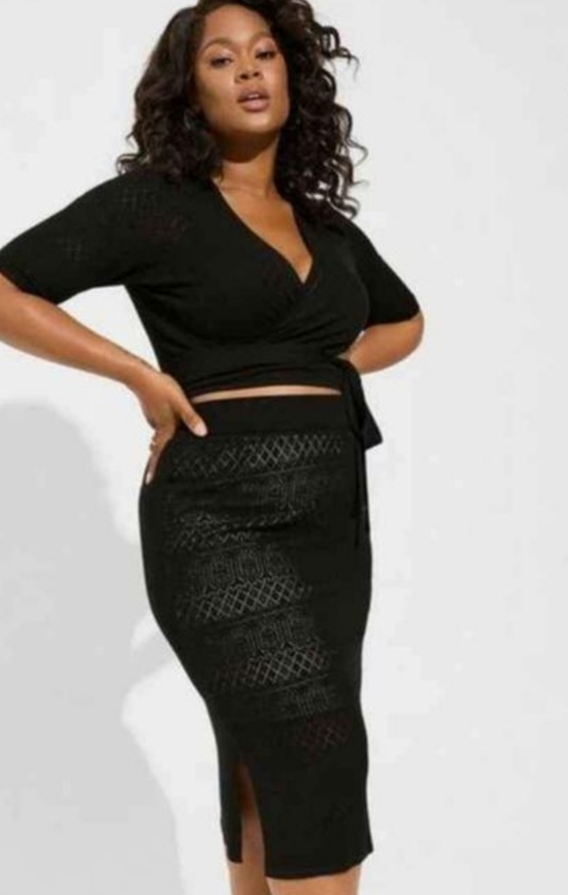 2 piece Pointelle sweater top/skirt set